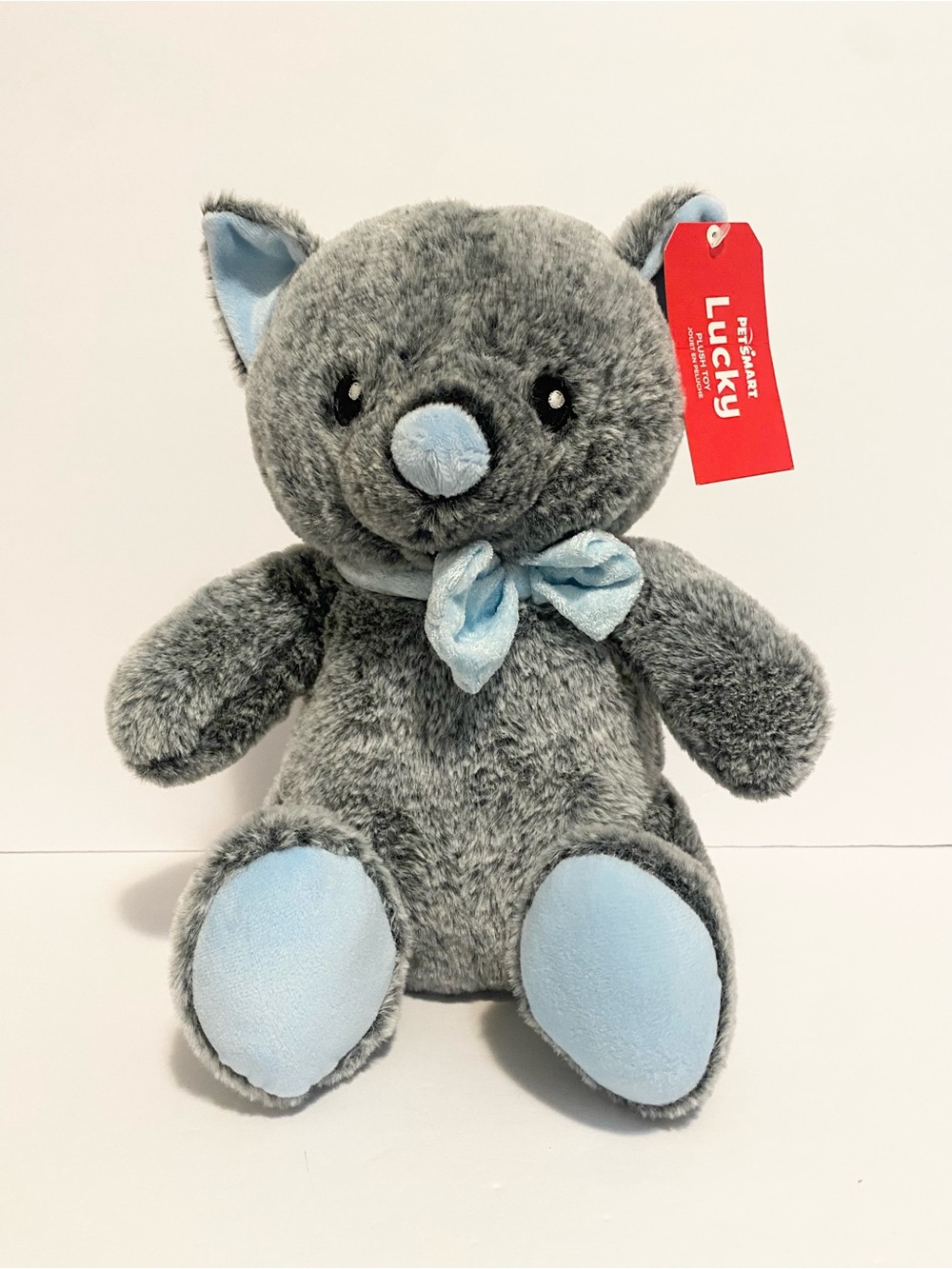 Petsmart Lucky Kitty Cat Plush NWT Gray Blue Stuffed Animal Dog Toy